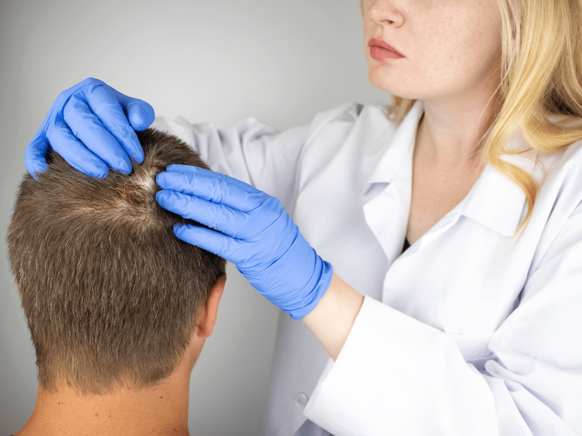 man getting treatment for hair loss